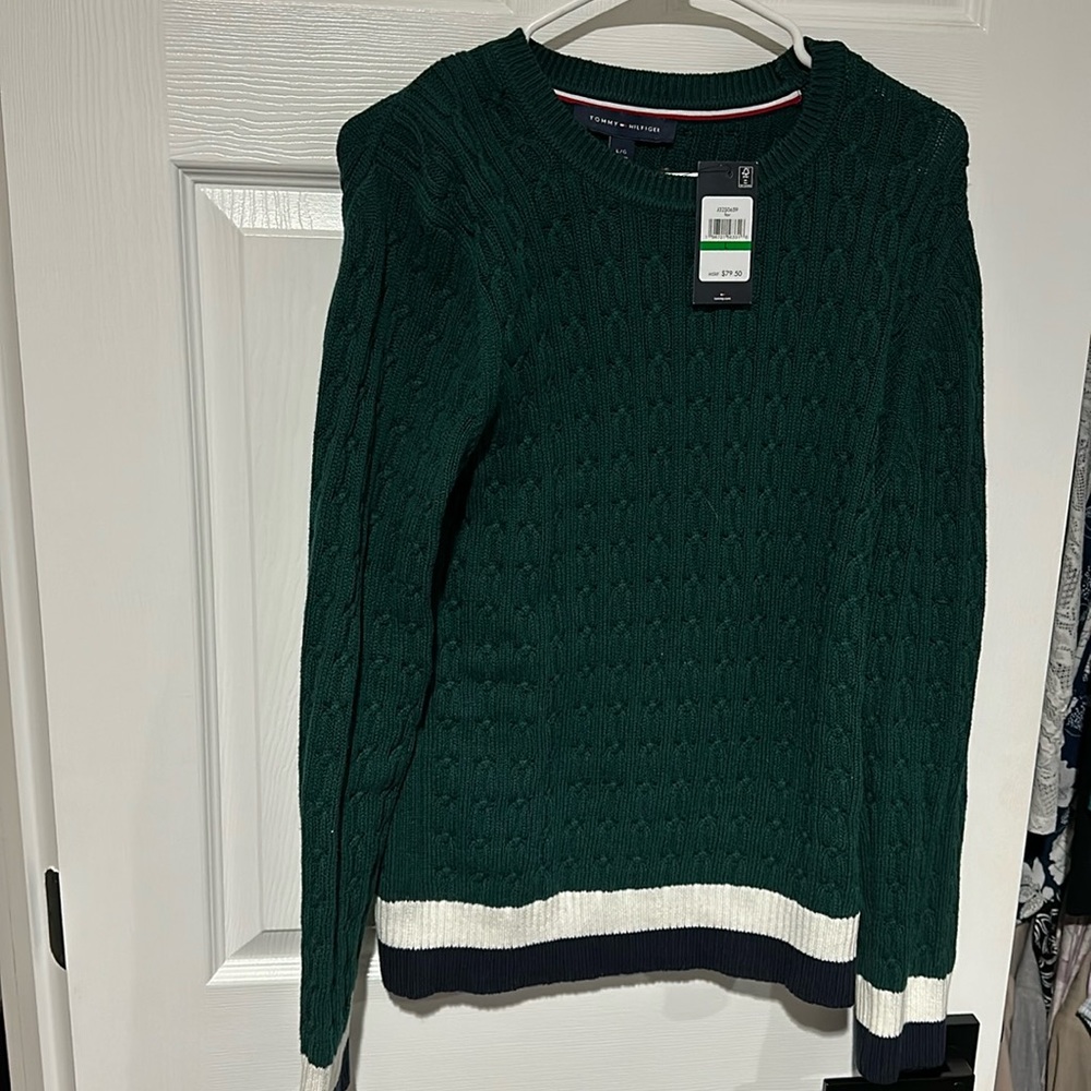 NWT Large Tommy Hilfiger Green Cable Knit Sweater